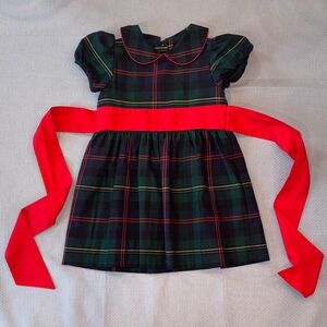 Girls Blackwatch Plaid Dress with Red Sash
